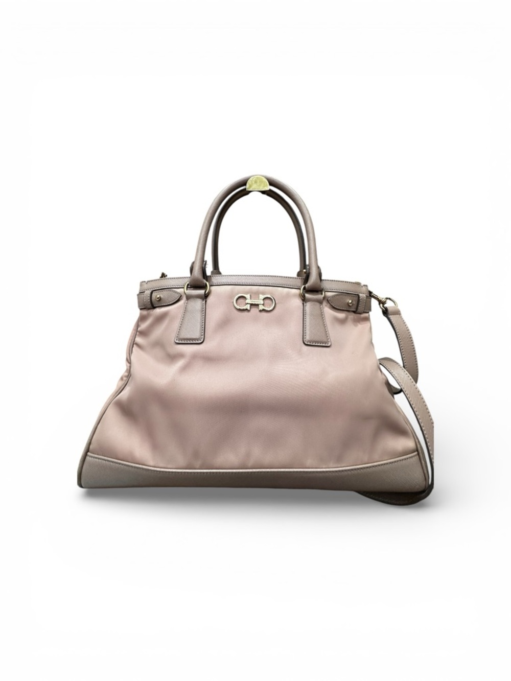 Salvatore Ferragamo Gancini Nylon Satchel – Blush Taupe with Leather Trim